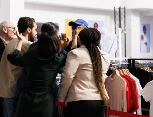 Ilustrační stock: fashion drop fronta a size run civilně, bez fake e-shop UI.